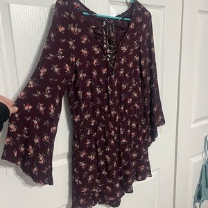 American Eagle Outfitters Floral Burgundy Romper